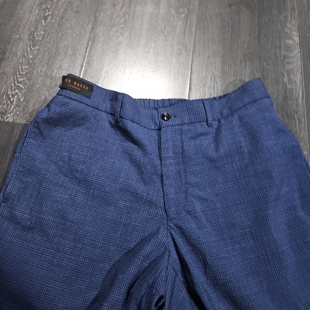 Ted Baker London Jem Pant Men 34x32 Blue Wool Blend Micro Check Elastic Waist - Picture 5 of 9